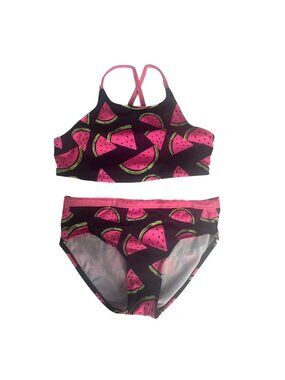 Justice Watermelon Print Bikini Swim Suit Girls Size 16 Blue Pink Summer